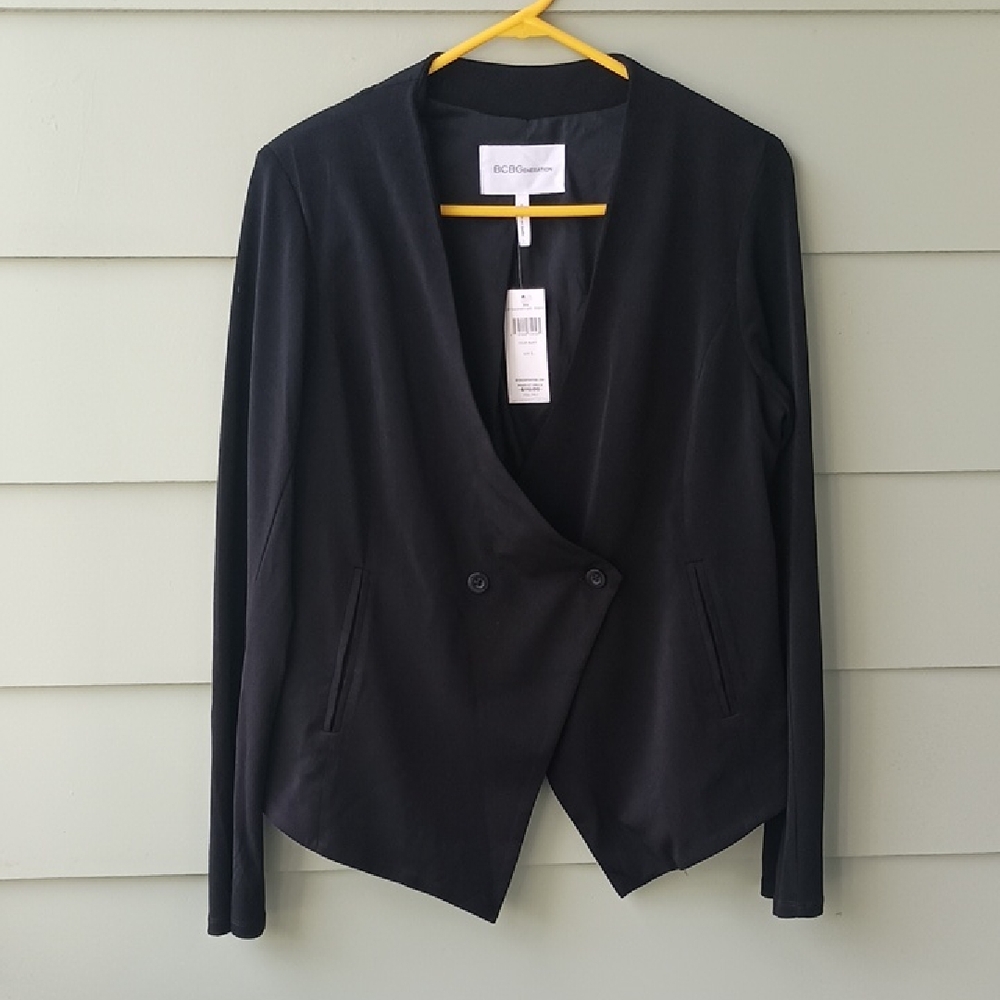 BCBGeneration Womens Black Knit Blazer Suit Jacket Sz L Nwt